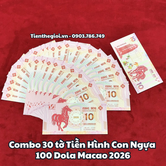 Combo 30 Tiền Lì Xì 10 Dola Macao Hình Con Ngựa 2026